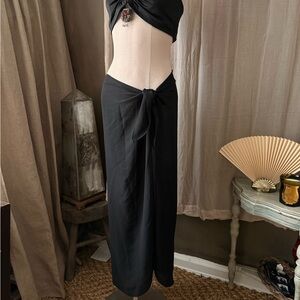 Black sheer maxi skirt sarong beach coverup with tie waist